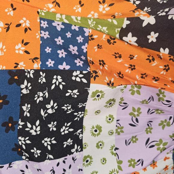 Patchwork Pattern Midi Dress with Puff Sleeves - Picture 7 of 9